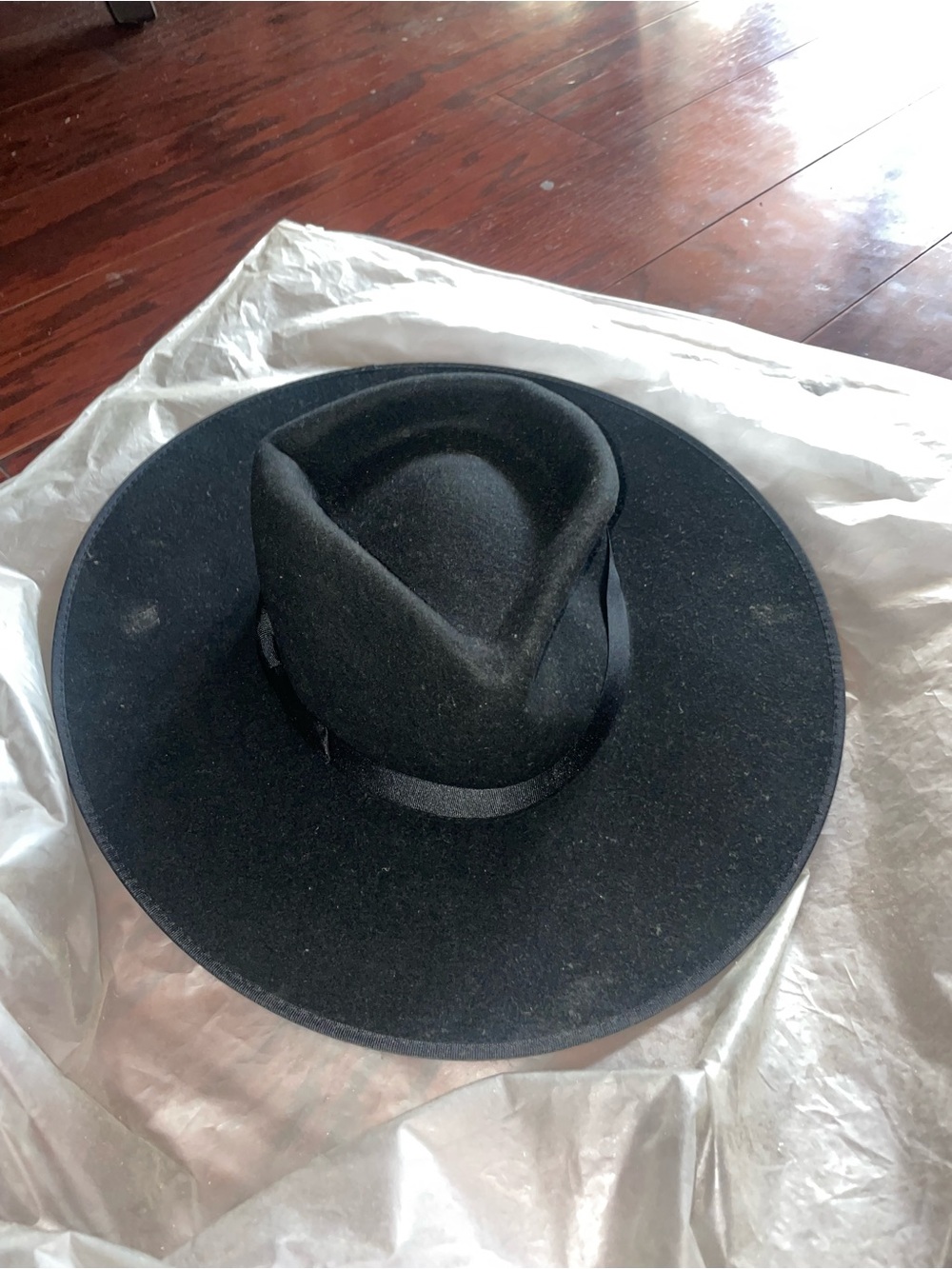 Lack of color womens Black Wide-Brim Felt Fedora Hat size large